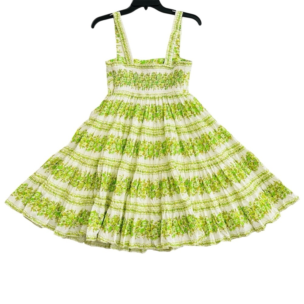 Alemais Jolene Dress Size 10 US 6 Green Floral Tiered Organic Cotton Mini Vacay - Picture 10 of 16